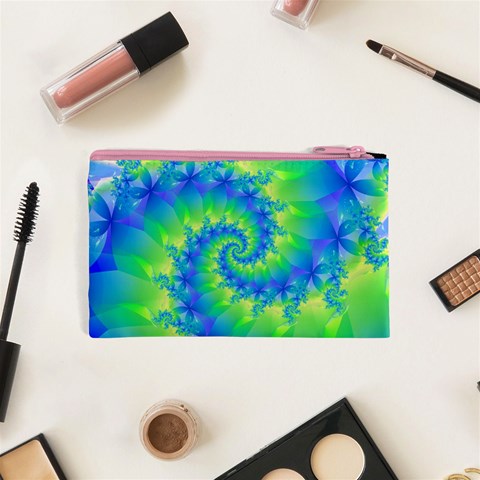 Colorful Blue and Green Spiral Fractal  Cosmetic Bag (XS) from ArtsNow.com Back