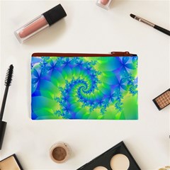 Colorful Blue and Green Spiral Fractal  Cosmetic Bag (XS) from ArtsNow.com Back