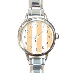 Vertical Stripes - White and Sunset Orange Round Italian Charm Watch