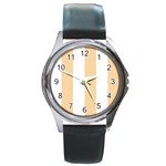 Vertical Stripes - White and Sunset Orange Round Metal Watch