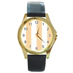 Vertical Stripes - White and Sunset Orange Round Gold Metal Watch