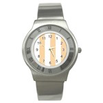 Vertical Stripes - White and Sunset Orange Stainless Steel Watch