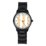 Vertical Stripes - White and Sunset Orange Stainless Steel Round Watch