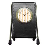 Vertical Stripes - White and Sunset Orange Pen Holder Desk Clock