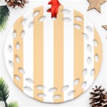 Vertical Stripes - White and Sunset Orange Ornament (Round Filigree)