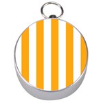 Vertical Stripes - White and Dark Tangerine Orange Silver Compass