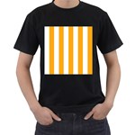 Vertical Stripes - White and Dark Tangerine Orange Men s T-Shirt (Black)