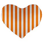 Vertical Stripes - White and Dark Orange Large 19  Premium Heart Shape Cushion