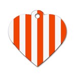 Vertical Stripes - White and Tangelo Orange Dog Tag Heart (One Side)