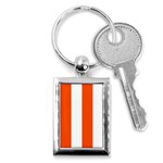 Vertical Stripes - White and Tangelo Orange Key Chain (Rectangle)