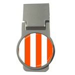 Vertical Stripes - White and Tangelo Orange Money Clip (Round)