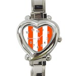 Vertical Stripes - White and Tangelo Orange Heart Italian Charm Watch