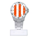 Vertical Stripes - White and Tangelo Orange Nurses Watch