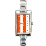 Vertical Stripes - White and Tangelo Orange Rectangle Italian Charm Watch