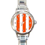 Vertical Stripes - White and Tangelo Orange Round Italian Charm Watch