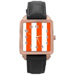 Vertical Stripes - White and Tangelo Orange Rose Gold Leather Watch