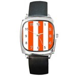 Vertical Stripes - White and Tangelo Orange Square Metal Watch