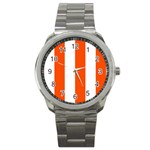 Vertical Stripes - White and Tangelo Orange Sport Metal Watch