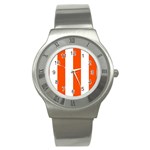 Vertical Stripes - White and Tangelo Orange Stainless Steel Watch