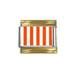 Vertical Stripes - White and Tangelo Orange Gold Trim Italian Charm (9mm)