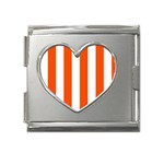 Vertical Stripes - White and Tangelo Orange Mega Link Heart Italian Charm (18mm)