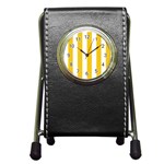 Vertical Stripes - White and Deep Lemon Yellow Pen Holder Desk Clock