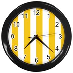 Vertical Stripes - White and Deep Lemon Yellow Wall Clock (Black)