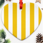 Vertical Stripes - White and Deep Lemon Yellow Heart Ornament (Two Sides)