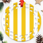 Vertical Stripes - White and Deep Lemon Yellow Round Filigree Ornament (Two Sides)