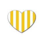 Vertical Stripes - White and Deep Lemon Yellow Rubber Coaster (Heart)