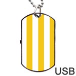 Vertical Stripes - White and Deep Lemon Yellow Dog Tag USB Flash (One Side)