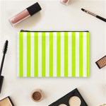 Vertical Stripes - White and Fluorescent Yellow Cosmetic Bag (M)