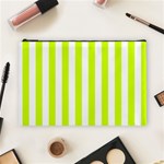 Vertical Stripes - White and Fluorescent Yellow Cosmetic Bag (L)