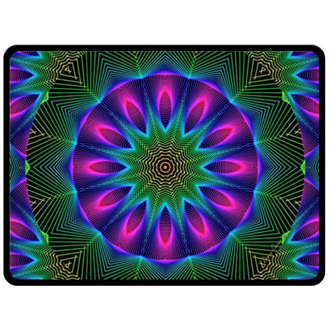 Star Of Leaves, Abstract Magenta Green Forest Double Sided Fleece Blanket (Large)  from ArtsNow.com 80 x60  Blanket Front