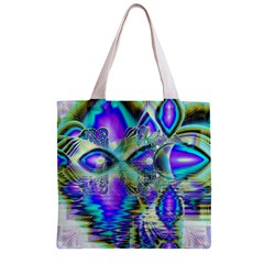 Abstract Peacock Celebration, Golden Violet Teal Zipper Grocery Tote Bag from ArtsNow.com Front