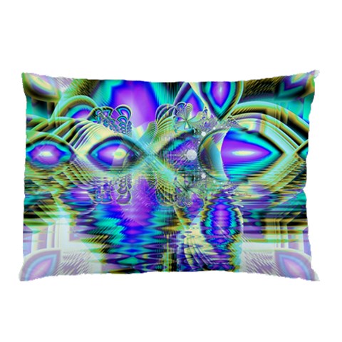 Abstract Peacock Celebration, Golden Violet Teal Pillow Case (Two Sides) from ArtsNow.com Back