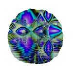 Abstract Peacock Celebration, Golden Violet Teal Standard 15  Premium Flano Round Cushions