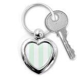 Vertical Stripes - White and Pale Green Key Chain (Heart)