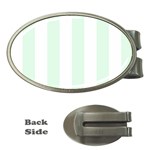 Vertical Stripes - White and Pale Green Money Clip (Oval)