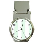 Vertical Stripes - White and Pale Green Money Clip Watch