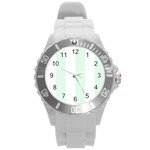 Vertical Stripes - White and Pale Green Round Plastic Sport Watch (L)