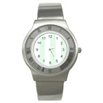 Vertical Stripes - White and Pale Green Stainless Steel Watch