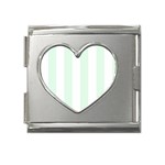 Vertical Stripes - White and Pale Green Mega Link Heart Italian Charm (18mm)