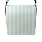 Vertical Stripes - White and Pale Green Flap Closure Messenger Bag (L)