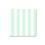 Vertical Stripes - White and Pastel Green Magnet (Square)