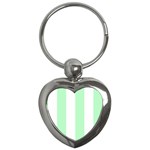 Vertical Stripes - White and Mint Green Key Chain (Heart)