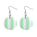 Vertical Stripes - White and Mint Green 1  Button Earrings