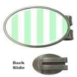 Vertical Stripes - White and Mint Green Money Clip (Oval)