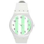 Vertical Stripes - White and Mint Green Round Plastic Sport Watch (M)