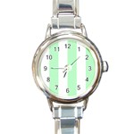 Vertical Stripes - White and Mint Green Round Italian Charm Watch